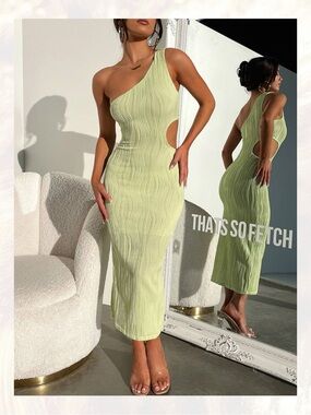 Thats So Fetch Trami One Shoulder Midi Dress - Green
